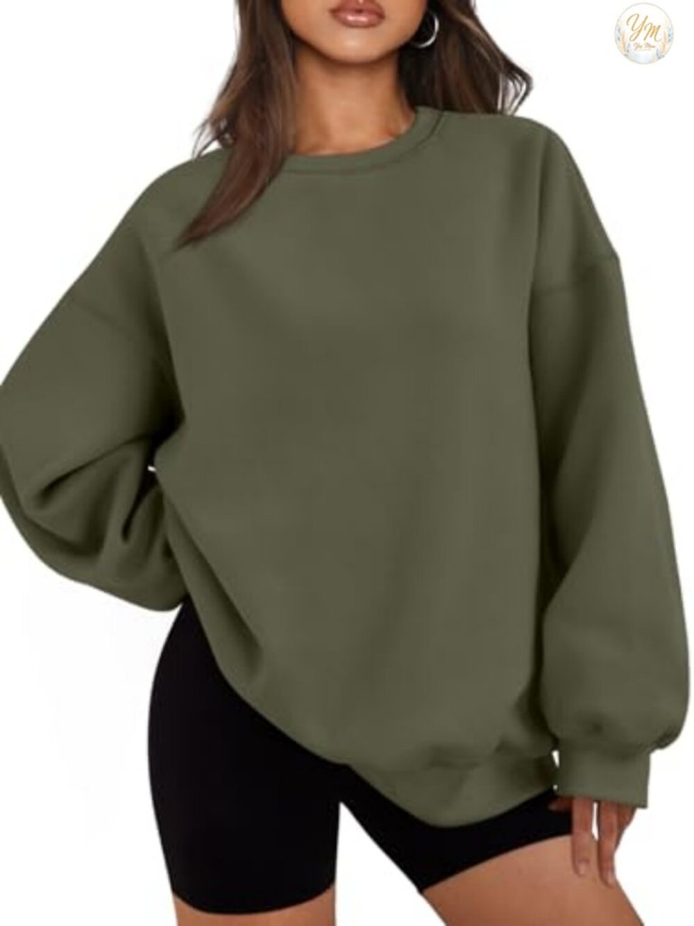 Oversized Crewneck Sweatshirt Cotton Polyester Pullover Casual Lounge Top